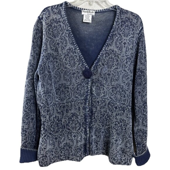 VTG Northstyle Medium Blue Ramie Blend Boho Hippie Cardigan EUC - Picture 1 of 5